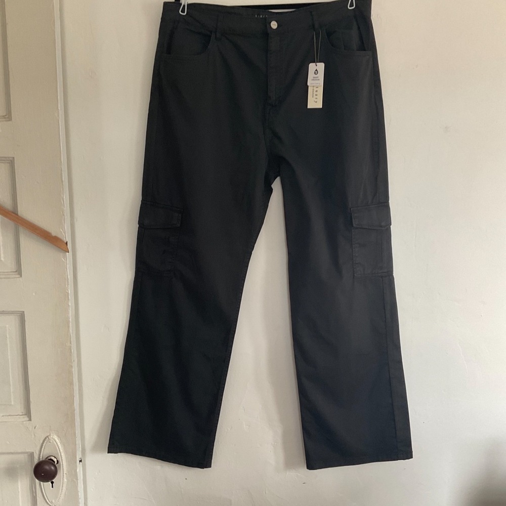 SANCTUARY Pants Size‎ 34 NEW Soft Washed Black Rebel Wide Leg Crop Pockets Cargo